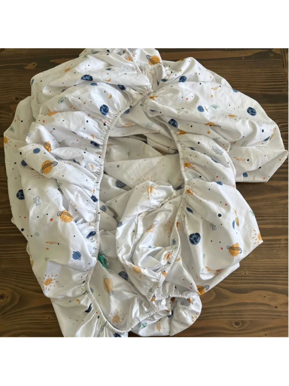Pillowfort Twin Fitted Sheet Space Print White Blue Rockets Planets